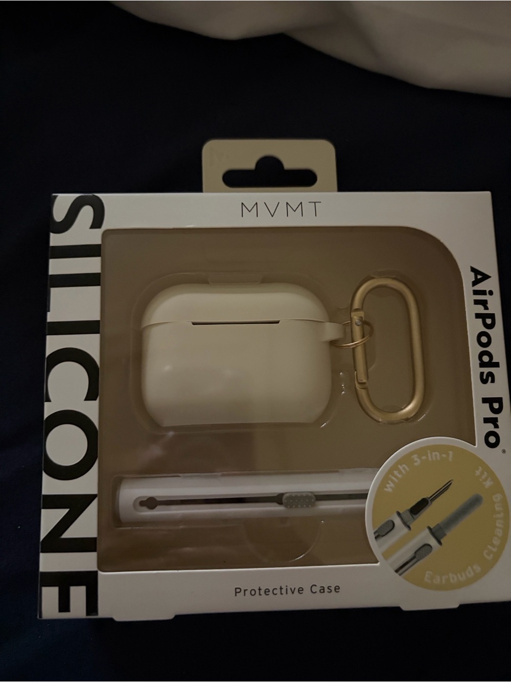 MVMT White AirPods Pro Protective Case with Gold Carabiner